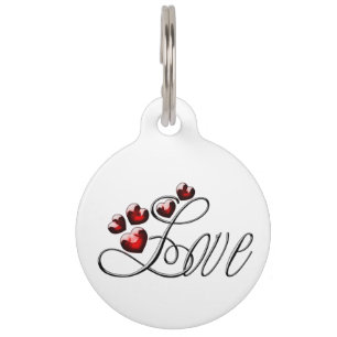Placa Para Mascotas Amor personalizado - Corazones de gema rojo