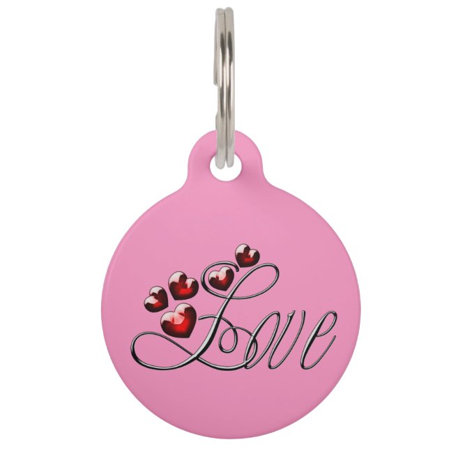 Placa Para Mascotas Amor personalizado - Corazones de gema rojo (Anverso)