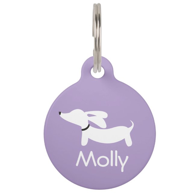 Placa Para Mascotas Amuleto morado de Dachshund con nombre personaliza (Anverso)