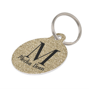 Placa Para Mascotas Añade el nombre de tu mascota Glitter dorado