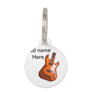 Placa Para Mascotas Añadir el nombre texto guitarra acústica marrón ed