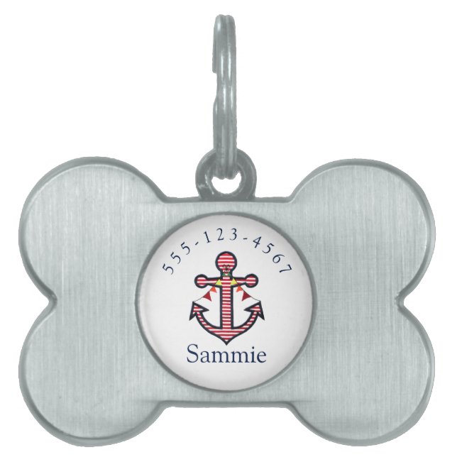 Placa Para Mascotas Ancla Náutica Mascota Personalizada Gato o Perro (Frente)