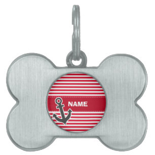 Placa Para Mascotas Ancla Náutica; Tiras Rojas De Cadmio; Tiradas