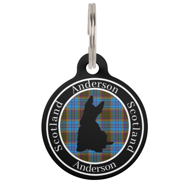 Placa Para Mascotas Anderson Tartan & Scottie Dog Personalizado (Anverso)