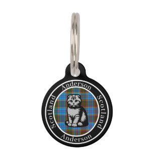 Placa Para Mascotas Anderson Tartán y Scottish Kitty Personalizado 