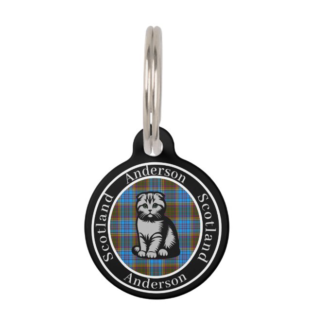 Placa Para Mascotas Anderson Tartan y Scottish Kitty Personalizado  (Anverso)