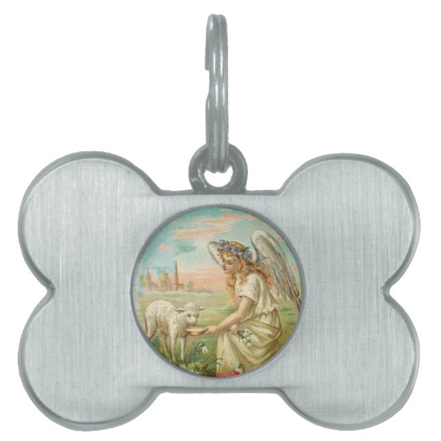 Placa Para Mascotas ángel de Pascua feliz (Frente)