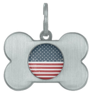 Placa Para Mascotas angustiada bandera estadounidense
