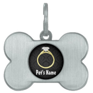 Placa Para Mascotas Anillo de diamante en negro