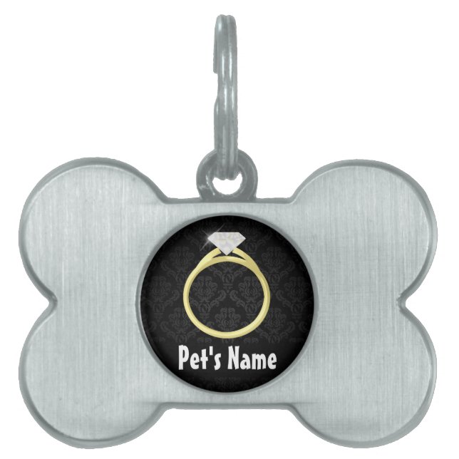Placa Para Mascotas Anillo de diamante en negro (Frente)