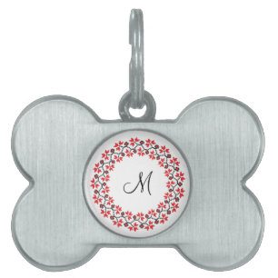 Placa Para Mascotas Anillo de flores rojas Monograma personalizado ini