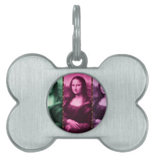 Placa Para Mascotas Animal Mona Lisa Imprimir púrpura rosa verde
