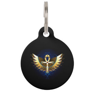 Placa Para Mascotas Ankh de oro con alas