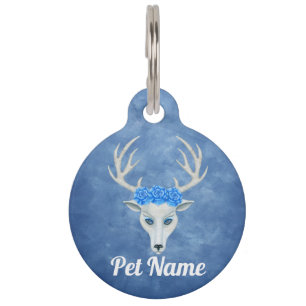 Placa Para Mascotas Antillas con cabeza de ciervo blanco con Rosas en 