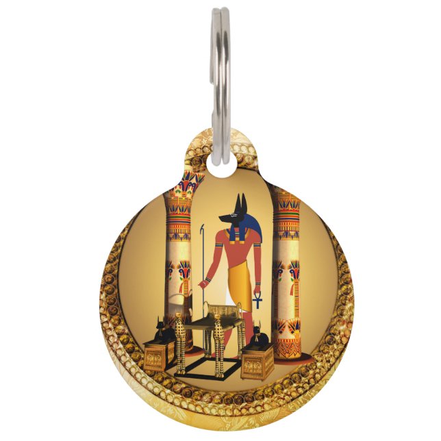 Placa Para Mascotas Anubis sobre fondo dorado (Reverso)