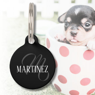 Placa Para Mascotas Apellido personalizado elegante negro Nombre