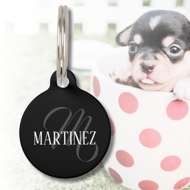 Placa Para Mascotas Apellido personalizado elegante negro | Nombre (Subido por el creador)