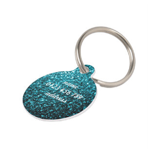 Placa Para Mascotas Aqua azul brillante purpurina chispas Personaliza