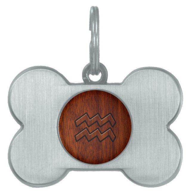 Placa Para Mascotas Aquarius Zodiac Rótulo Mahogany Wood Style (Frente)