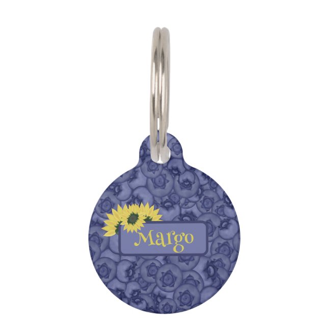 Placa Para Mascotas Arándanos y girasoles. Personalizado (Anverso)