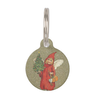 Placa Para Mascotas Árbol de ángel infantil de Navidades rojas de Vict