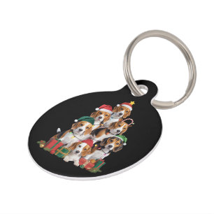 Placa Para Mascotas Árbol de Navidad Beagle con sombrero de Santa Perr