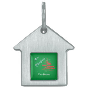 Placa Para Mascotas Árbol de Navidad Feliz, ID de Mascota Personalizar