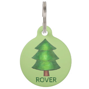 Placa Para Mascotas Árbol verde de pino al aire libre Camping Ping Pet