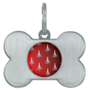 Placa Para Mascotas Árboles de Navidad plateados en rojo