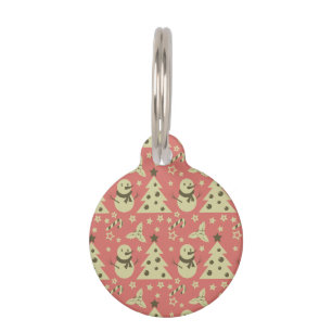 Placa Para Mascotas Árboles de Navidad retro estrella de berry caramel
