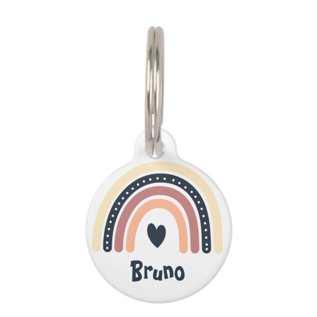 PLACA PARA MASCOTAS ARCOIRIS BOHO TONO MARRÓN DULCE (Anverso)