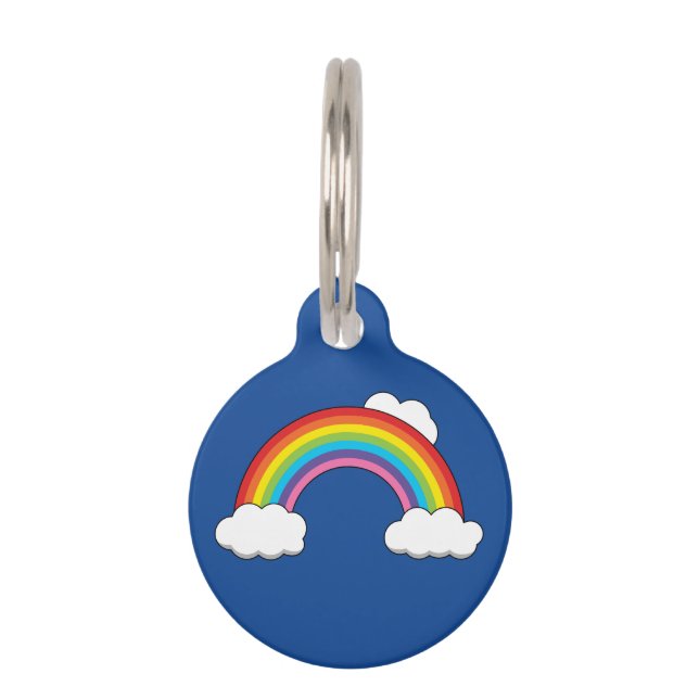 Placa Para Mascotas Arcoiris con nubes blancas | Personalizar (Anverso)