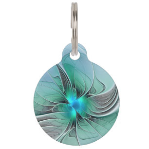 Placa Para Mascotas Arte abstracto con azul, arte fractal moderno
