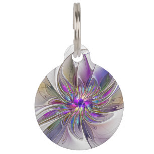 Placa Para Mascotas Arte abstracto fractal de flores enérgico y colori