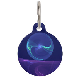 Placa Para Mascotas Arte abstracto fractal de sueño azul púrpura lumin