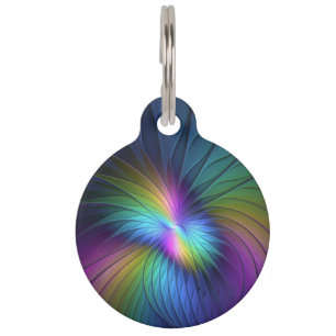 Placa Para Mascotas Arte abstracto fractal moderno colorido con azul