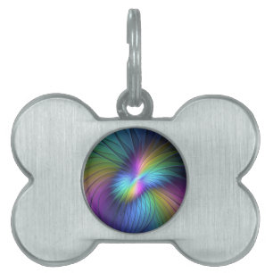 Placa Para Mascotas Arte abstracto fractal moderno colorido con azul
