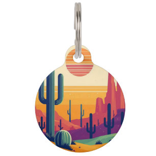 Placa Para Mascotas Arte colorido del desierto del sudoeste
