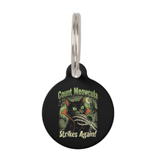 Placa Para Mascotas Arte Cómic de Gato Negro Vampiro Vintage Espeluzna