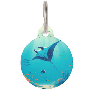 Placa Para Mascotas Arte costero clásico de manta raya