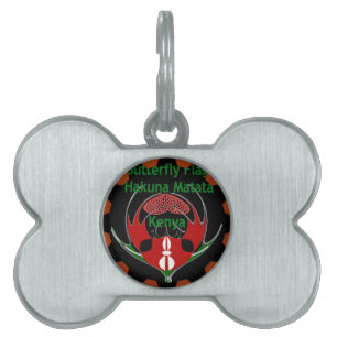 Placa Para Mascotas Arte de Bandera de Mariposa de Kenia - Patriótico