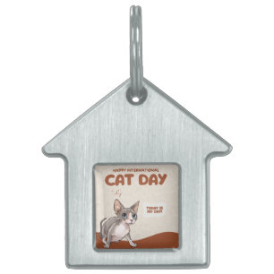 Placa Para Mascotas Arte de celebración del día internacional del gato