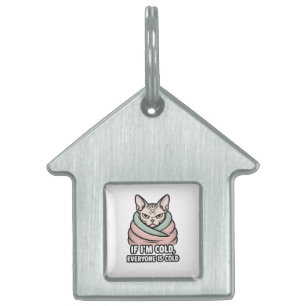 Placa Para Mascotas Arte de dibujos animados de gato Sphynx gruñón con