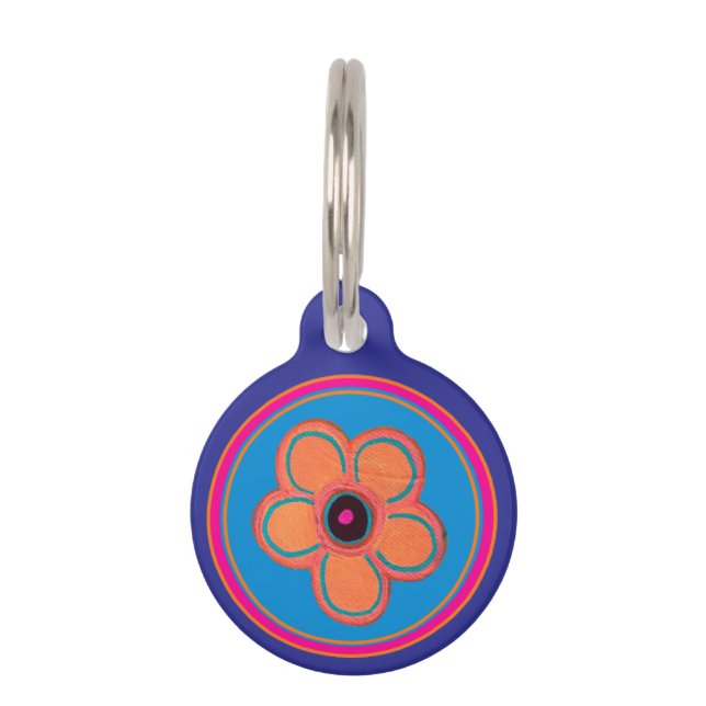 Placa Para Mascotas Arte de flores luminosas abstractas (Reverso)