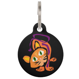 Placa Para Mascotas Arte de gato del Naranja Guay Tiger