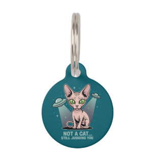 Placa Para Mascotas Arte de humor alienígena OVNI gato Sphynx juzgando