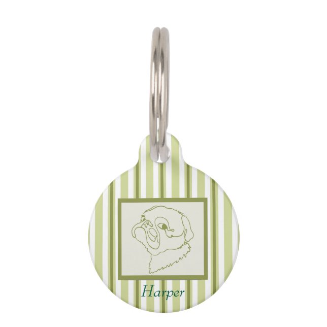 Placa Para Mascotas Arte de línea personalizable de Pug (Anverso)