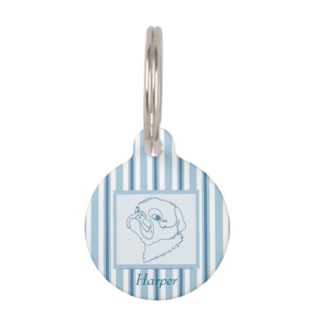 Placa Para Mascotas Arte de línea personalizable de Pug (Anverso)