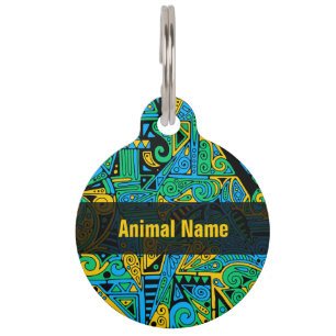 Placa Para Mascotas Arte de patrón pintado a mano y digitalmente 21