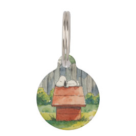 Placa Para Mascotas Arte de perro durmiendo en caseta roja en acuarela